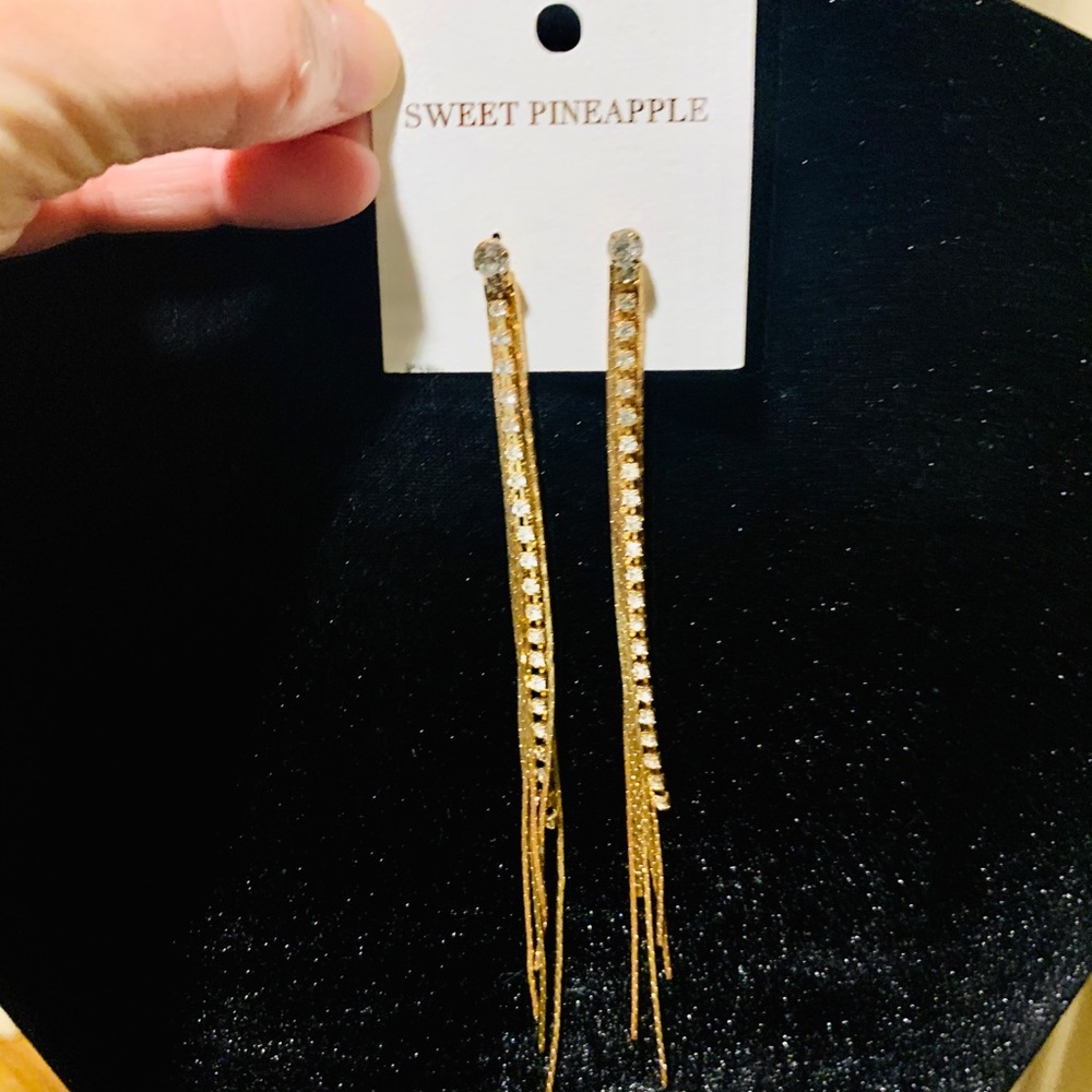 Sweet Pineapple long gold and rhinestone earrings